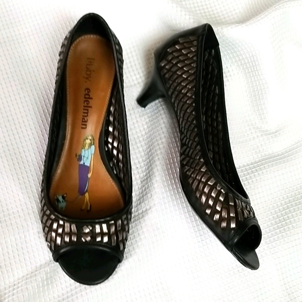 Libby Edelman l-niffty black/bronze woven heel